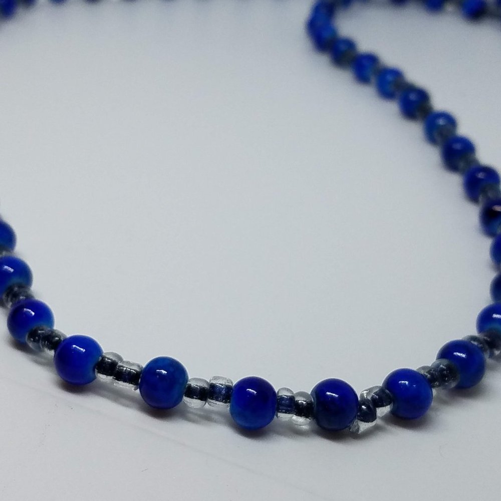 Handmade Blue and Black Collar Length Necklace